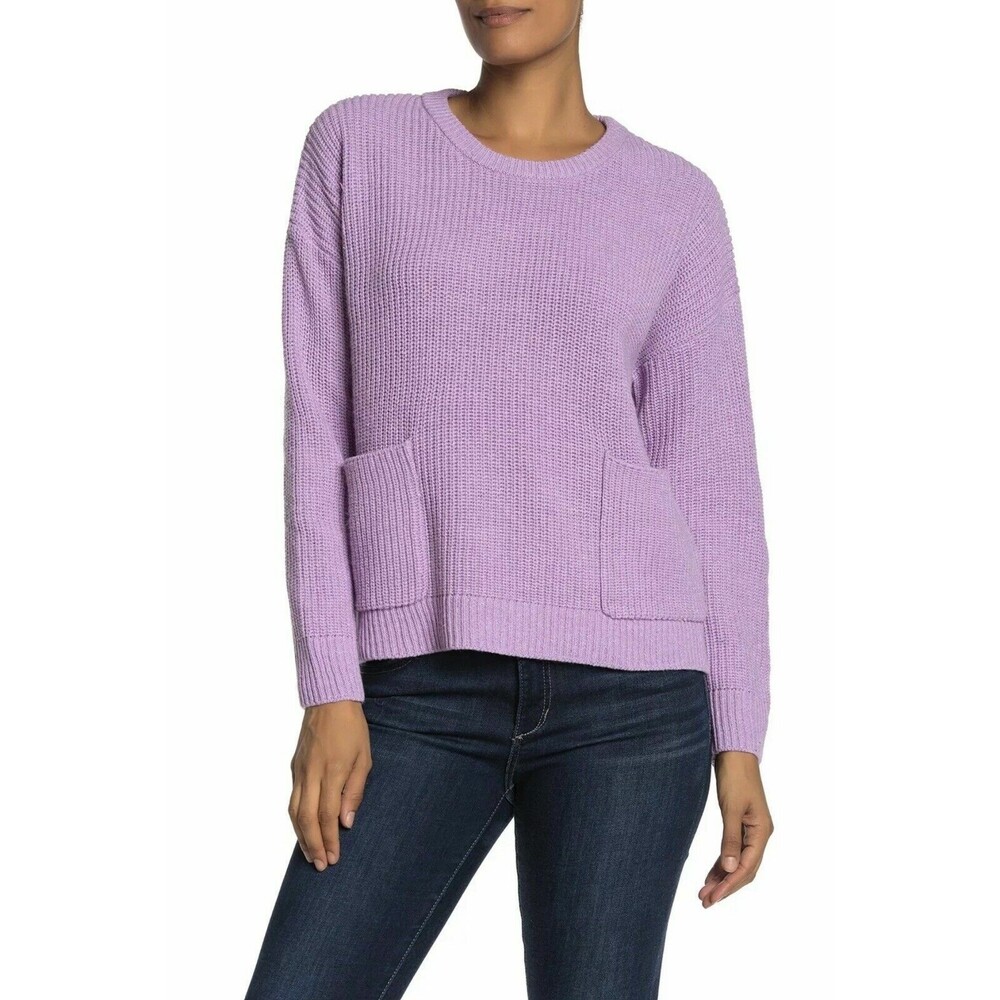 Melloday Pullover Sweater Top Size S Slit Hem Pockets Wool Blend Purple NWT B1